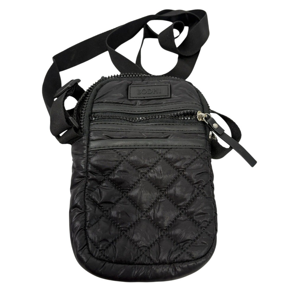 BODHI Quilted Nylon Crossbody Bag Black Small Travel Zip Purse Classic Minimal
